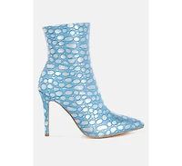 Moolah Embossed Stiletto Heel Ankle Boots