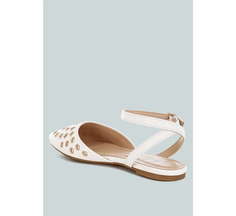 Chalcis Metallic Eyelet Detail Flat Sandals