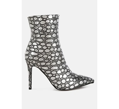 Moolah Embossed Stiletto Heel Ankle Boots