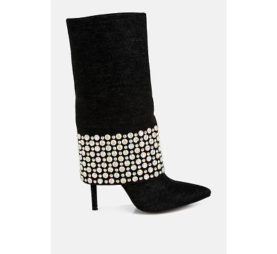 Mike Drop Diamante & Rhinestones Denim Boots