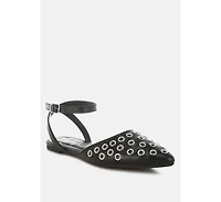 Chalcis Metallic Eyelet Detail Flat Sandals