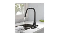 Slickblue Single Handle High Arc Pull-Out Kitchen Faucet Stainless Steel Sink with Pull-Down Sprayer