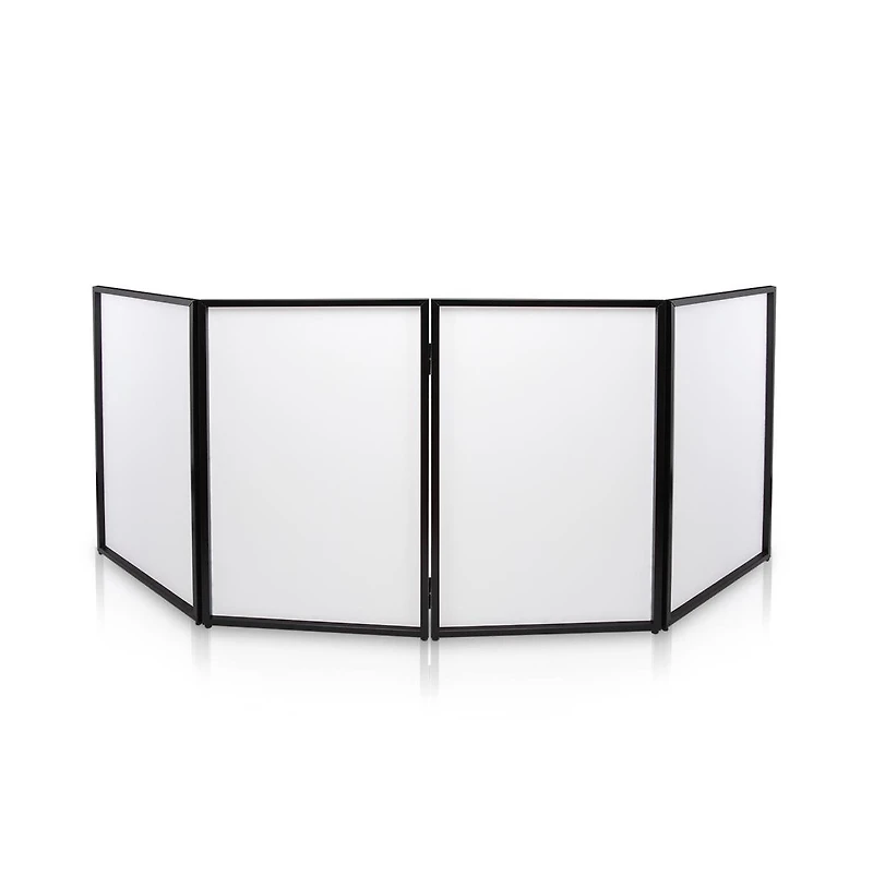 Pyle Dj Booth Facade Screen Cover Scrim Panel, Foldable 4-Panel Steel Frame with Lycra Fabric - White, PDJFAC10