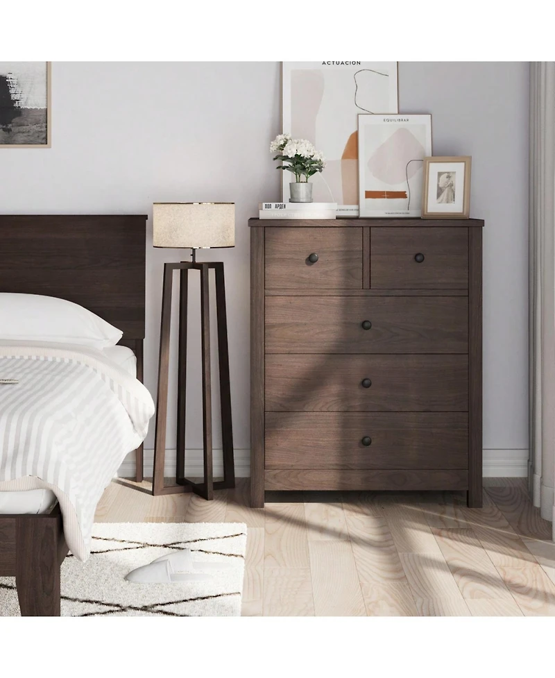 Chest Of Drawers With 5 Drawers, Wood Dresser Organizer With Metal Handle, Modern Dresser For Bedroom, Living Room,Entryway, Hallway, Home Office,, An