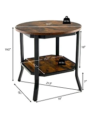 Gymax 2-Tier Sofa End Side Table Nightstand Round Tabletop for Living Room