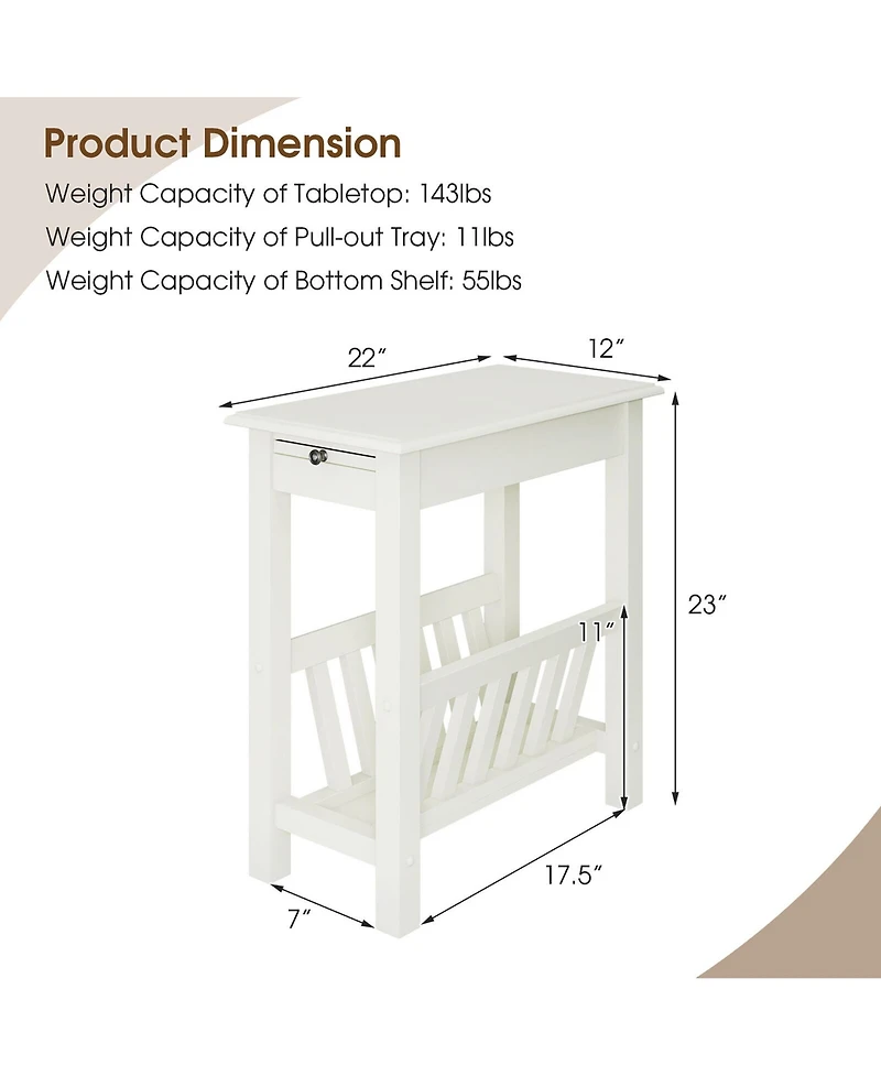 Gymax Side Table End Table Nightstand w/ Bottom Storage Shelf & Rubber Wood Legs