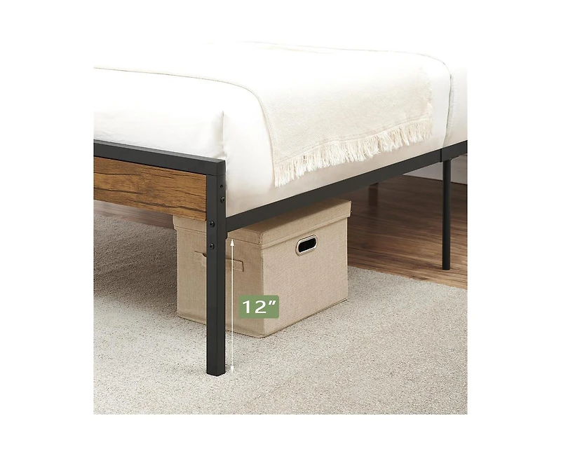 gaomon Full Size Bed Frame with Wooden Headboard and Footboard, Metal Platform Slats Heavy Duty Support, No Box Spring Needed, Under Bed Storage, Nois