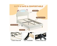 gaomon Led Twin Bed Frame with Beige Upholstered Adjustable Headboard, Velvet Platform, Wooden Slat Support, Noise-Free, No Box Spring Needed, Easy As