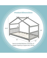 Sugift Twin Size Wooden House Bed with Roof