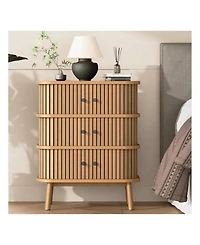 gaomon Fluted 3 Drawer Nightstand With Sliding Door, Mid Century Wooden 3 Drawer Dresser, Chest Of Storage Drawer, Side Table For Bedroom
