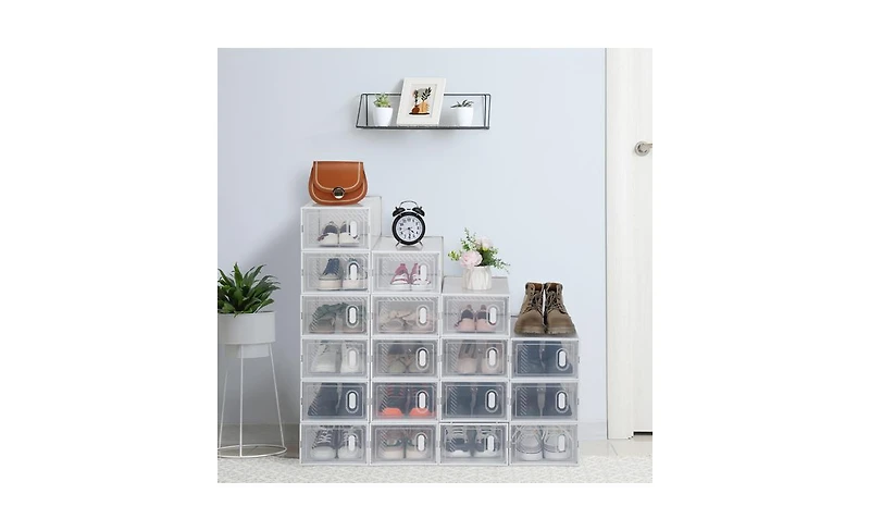 Stackable Shoe Storage Boxes – 18 Clear Plastic Bins with Lids for Closet or Underbed Shoe Organization