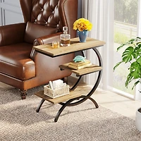 Tribesigns 3-Tier Small Side Table with Storage Shelves,Wood C-Shaped End Table for Living Room Small Space