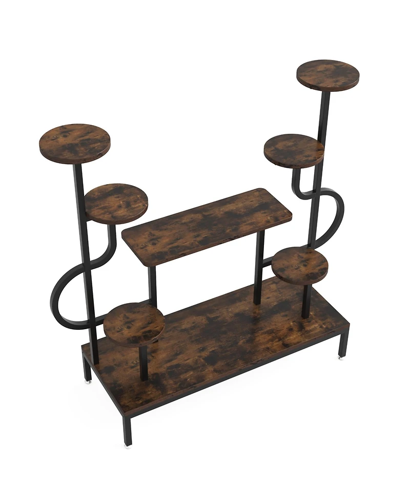 Tribesigns Large Tall Plant Shelf,Wood Indoor Ladder Holder Flower Rack,8-Tier Metal Plant Stand