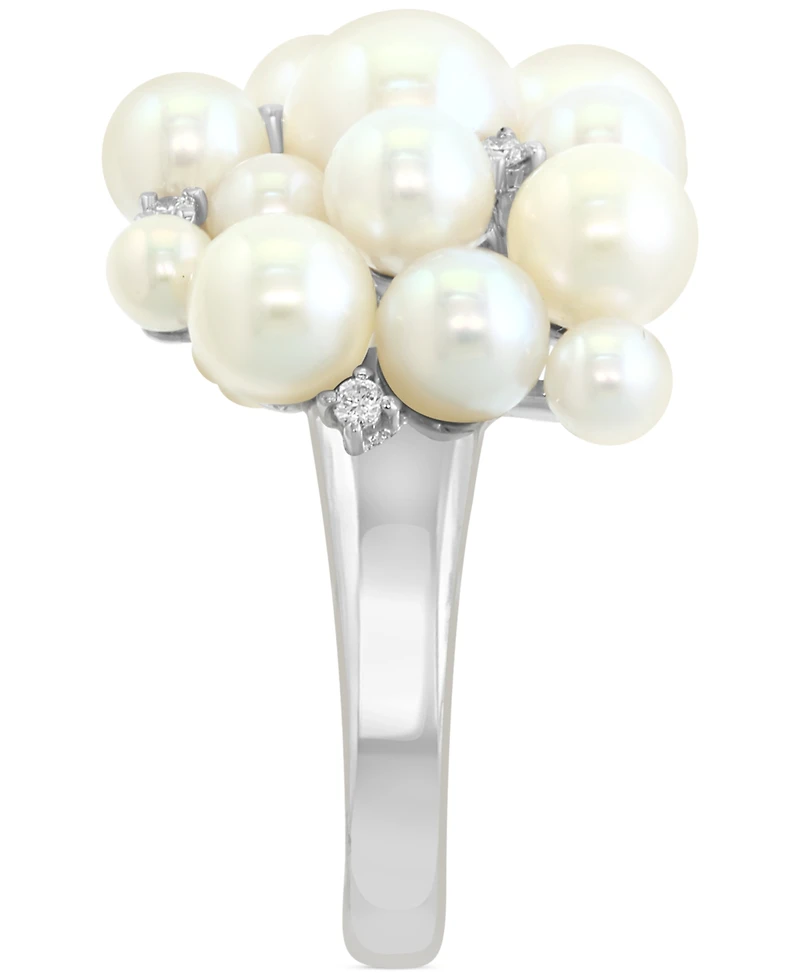 Effy Cultured Freshwater Pearl (3 - 6-1/2mm) & Diamond (1/10 ct. t.w.) Cluster Ring in 14k White Gold