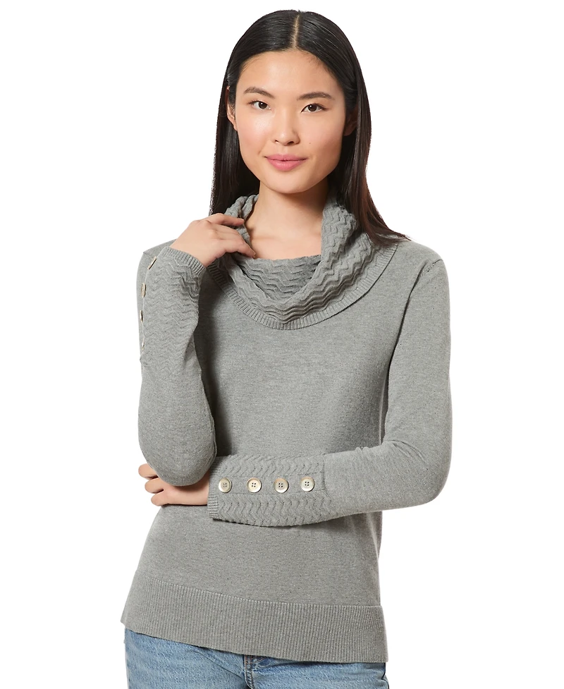 Melissa Paige Women's Chevron-Trimmed Cowl-Neck Sweater