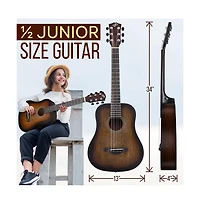 Pyle 34" Acoustic Guitar Kit - 6-String 1/2 Junior Size Guitar with Accessories, Brown (PGA820BR)