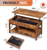 Wlive Lift Top Coffee Table for Living Room,Coffee Table with Storage,Hidden Compartment and Metal Frame, Central Table for Reception Room,Rustic Brow