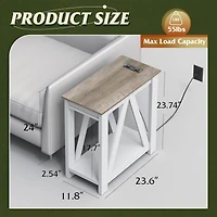 Wlive Narrow End Table with Charging Station of Open Storage Shelf，Sofa Side Table with 2 Usb and 2 Power Outlets，Slim Farmhouse End Tab