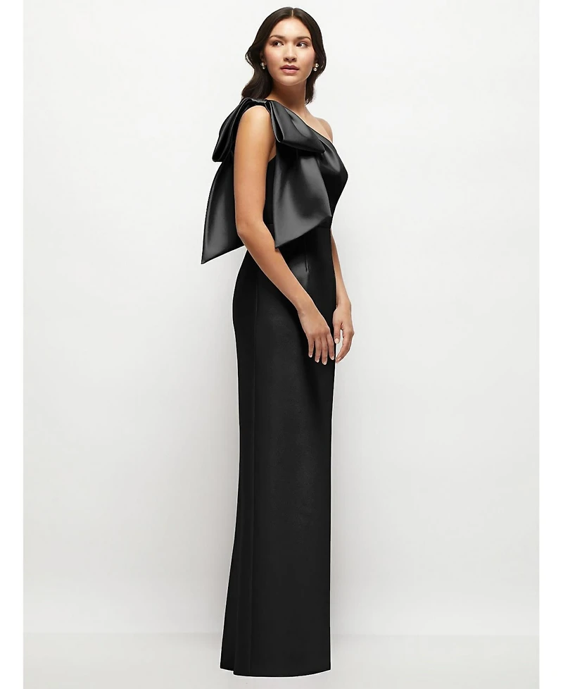 Alfred Sung Women's Oversized Bow One-Shoulder Satin Column Maxi Dress