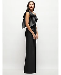 Alfred Sung Women's Oversized Bow One-Shoulder Satin Column Maxi Dress