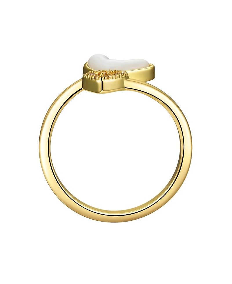 Unwritten Cubic Zirconia and Mother of Pearl Heart Bypass Ring