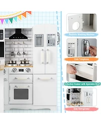 Gymax Kid's Corner Kitchen Playset Wooden Pretend Kitchen Play Toy Set w/ Sound Effect