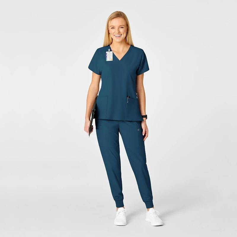 Wink Women's W123 Flex Back Stylized V-Neck Scrub Top, Red, S Regular