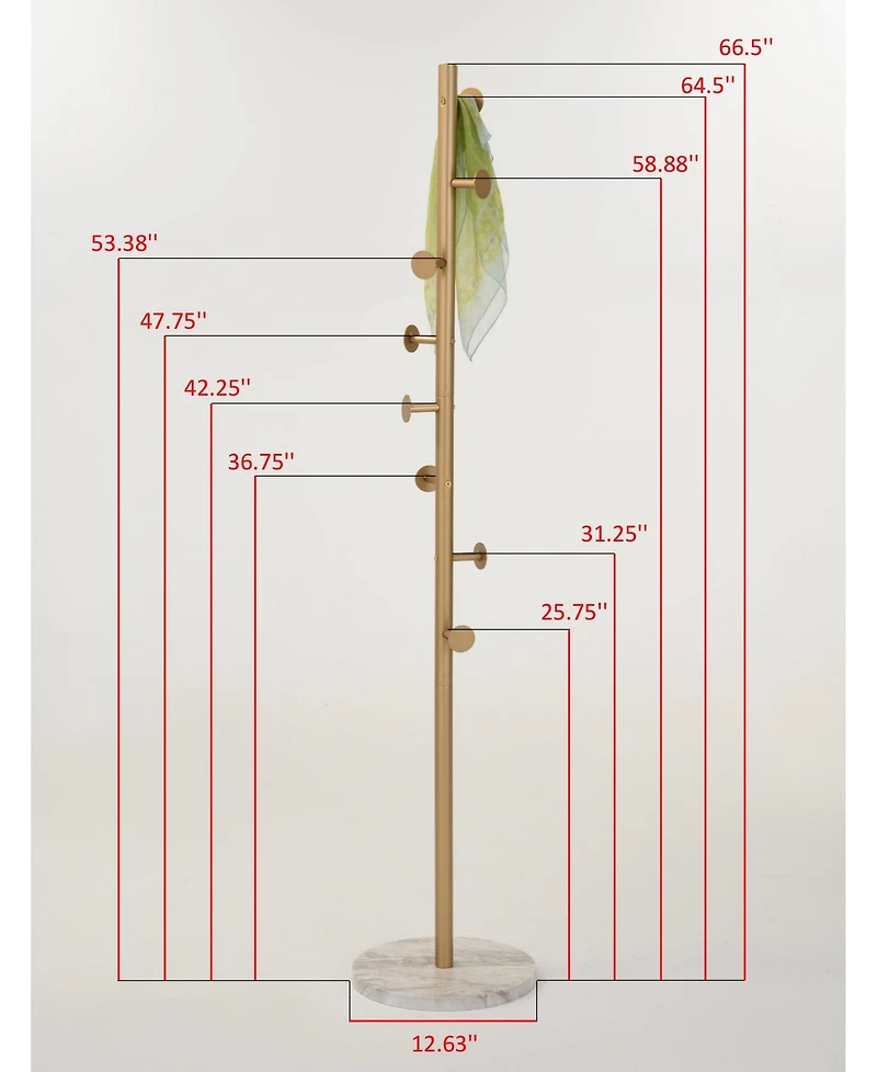 Kings Brand Furniture Freestanding Metal Hall Tree Coat Rack Stand with 8 Hooks for Entryway Hanging Clothes, Hats, Bags (Gold)