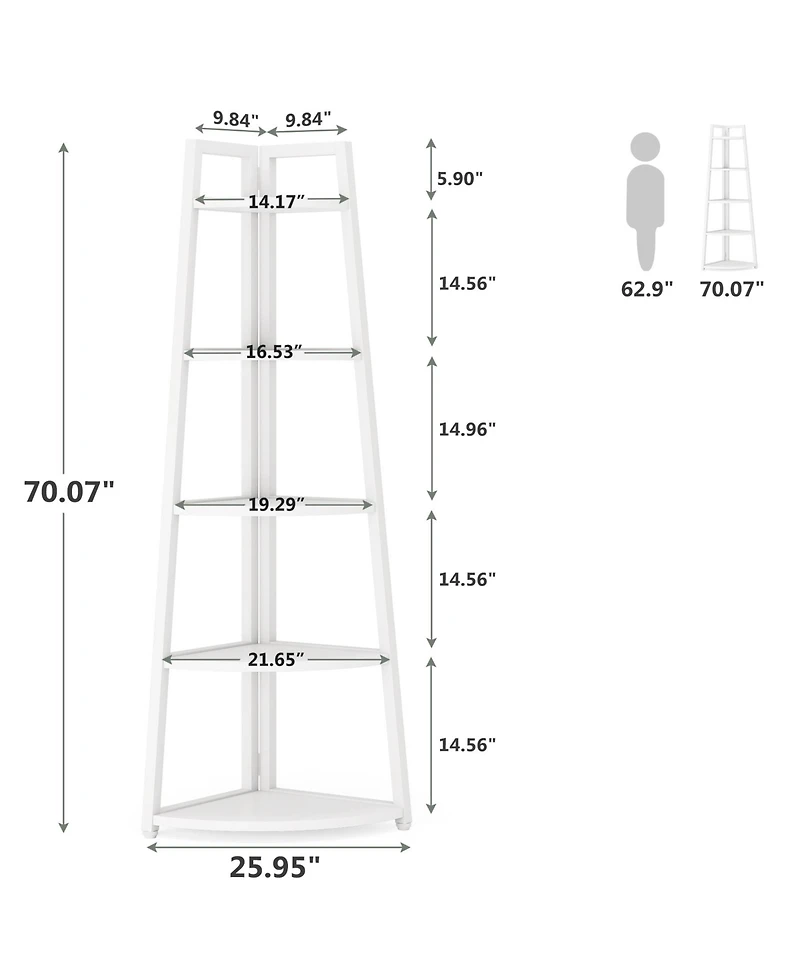 Tribesigns 5 Tier Industrial Corner Bookshelf Bookcase,70 inch Tall Shelf,Industrial Ladder Shelf Plant Stand