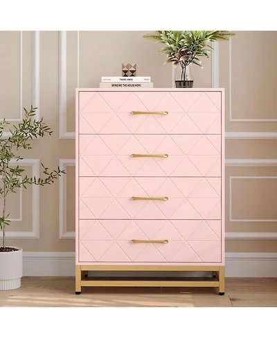 Dresser For Bedroom With 4 Drawers And Metal Handle,Chest Of Drawers, Sturdy Frame Modern Bedroom Furniture, Wood Dressers With Drawers