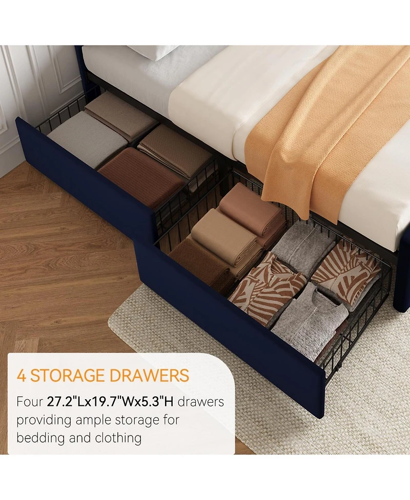 gaomon Queen Bed Frame with Headboard and 4 Storage Drawers, Platform Bed Frame Square Stitched Button Tufted