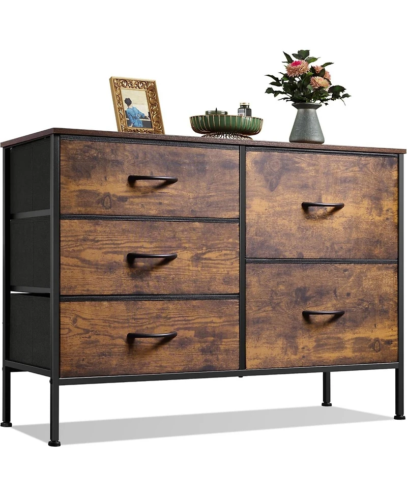 Wlive Dresser for Bedroom with 5 Drawers Wide Bedroom Dresser with Drawer Organizers Chest of Drawers Fabric Dresser for Living Room Closet Hallway