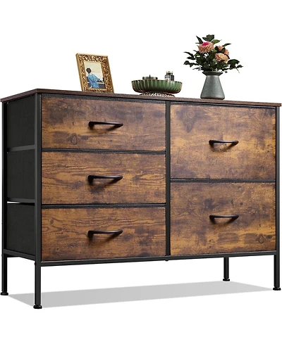 Wlive Dresser for Bedroom with 5 Drawers Wide Bedroom Dresser with Drawer Organizers Chest of Drawers Fabric Dresser for Living Room Closet Hallway