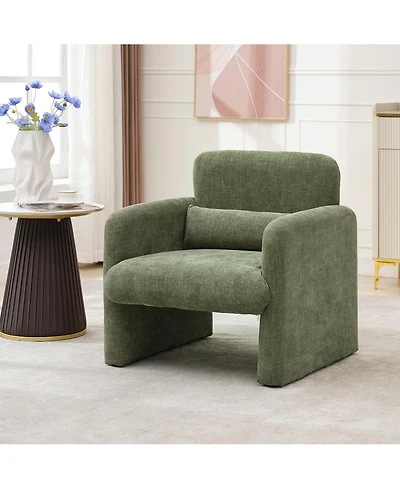 Modern Accent Chair, Chenille Upholstered Single Sofa Chair with Arms and Waist Pillow, Comfy Reading Armchair for Bedroom, Living Room, Office, or Ap