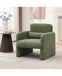 Modern Accent Chair, Chenille Upholstered Single Sofa Chair with Arms and Waist Pillow, Comfy Reading Armchair for Bedroom, Living Room, Office, or Ap