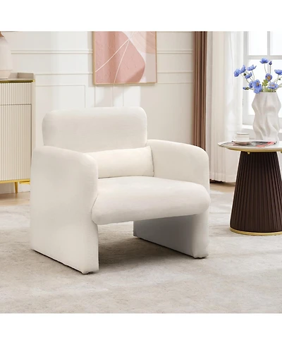 Modern Accent Chair, Chenille Upholstered Single Sofa Chair with Arms and Waist Pillow, Comfy Reading Armchair for Bedroom, Living Room, Office, or Ap