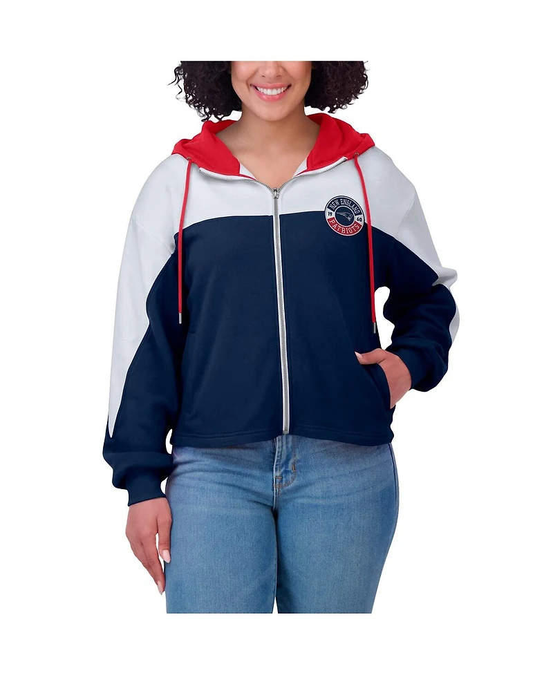 Wear by Erin Andrews Women's Navy/White New England Patriots Color Block Full-Zip Hoodie