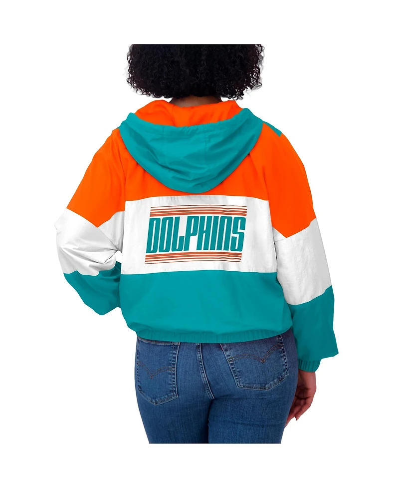 Wear by Erin Andrews Women's Aqua Miami Dolphins Color Block Full-Zip Windbreaker Jacket