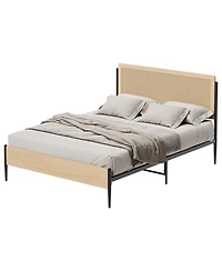 gaomon Full Bed Frame with Rattan Headboard, Platform Bed with Strong Metal Slat Support