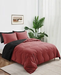 Unikome Lightweight Quilted Reversible Down Alternative Comforter Set, 3 Piece, Full/Queen