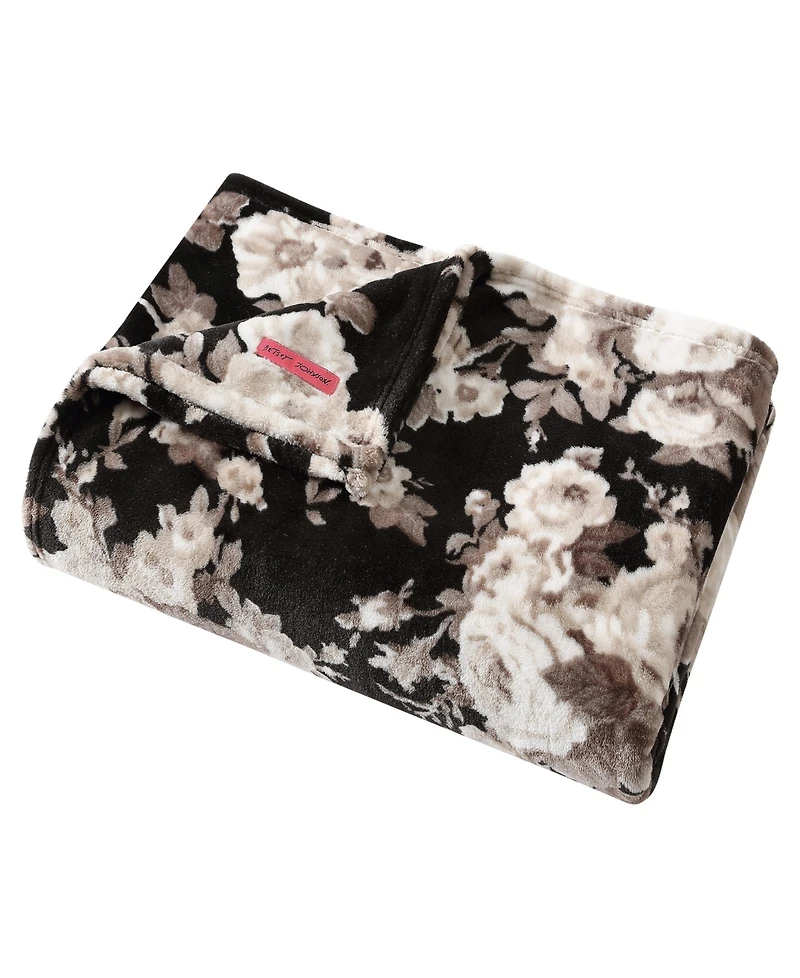 Betsey Johnson Classic Floral Ultra Soft Plush Fleece Throw, 70" X 50"