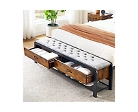 gaomon Queen Size Metal Bed Frame with Rounded Corners, Platform Frame with Storage Bench, Double Bed Frame for Bedroom, No Box Spring Required