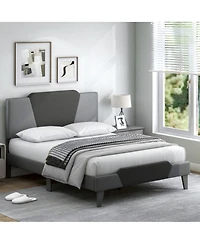 Sugift Full Velvet Upholstered Bed Frame with High Headboard