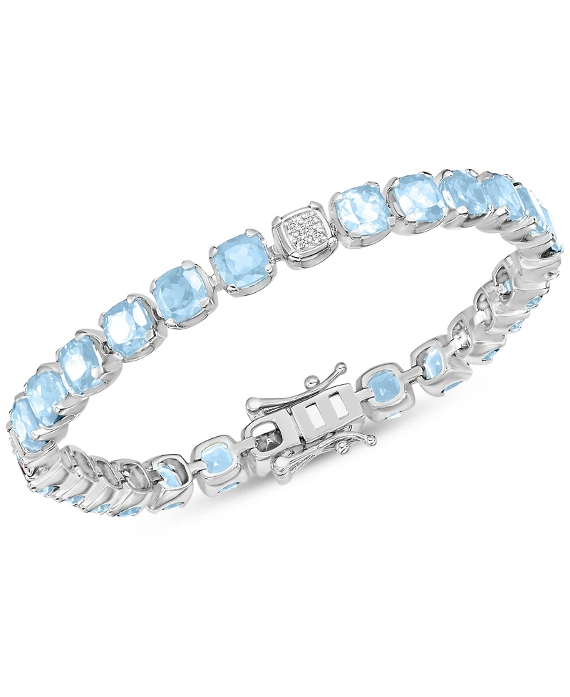 Lab Grown Amethyst & Diamond Accent Flex Bracelet Sterling Silver (Also available Blue Topaz Garnet)