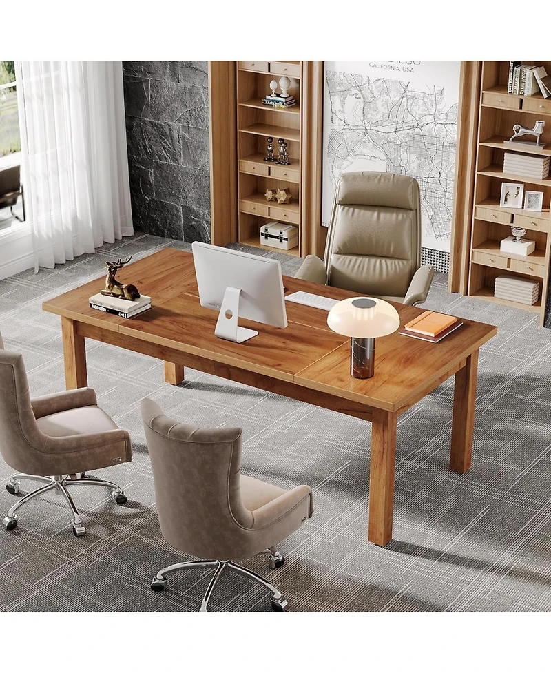 Tribesigns 70 Inch Large Computer Desk, Farmhouse Office Desk Writing Study Desk with Solid Wood Leg's, Executive Desk with Thickened Frame and Board