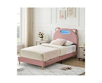 gaomon Led Twin Bed Frame with Upholstered Adjustable Headboard, Velvet Platform, Wooden Slat Support, Noise-Free, No Box Spring Needed, Easy Assembly