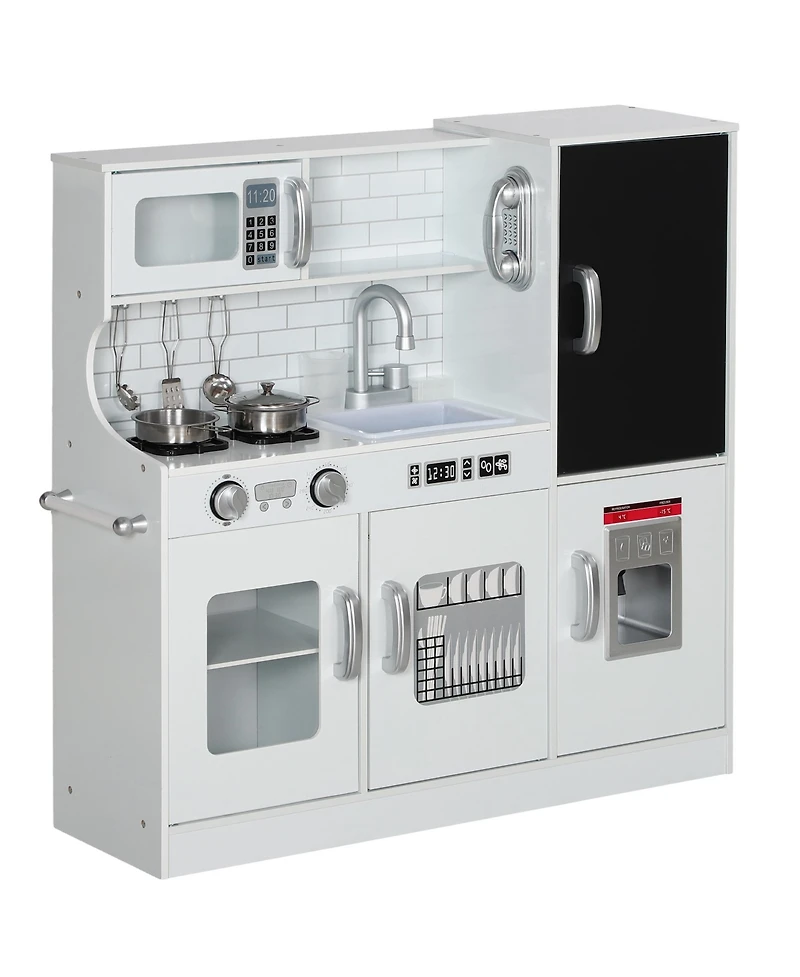 Qaba Play Kitchen, Kids Kitchen Playset w/ Play Phone & Chalkboard,