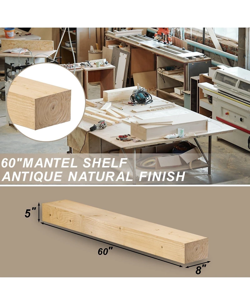 Lovmor Solid Pine Wood Cap-Shelf Mantel Natural