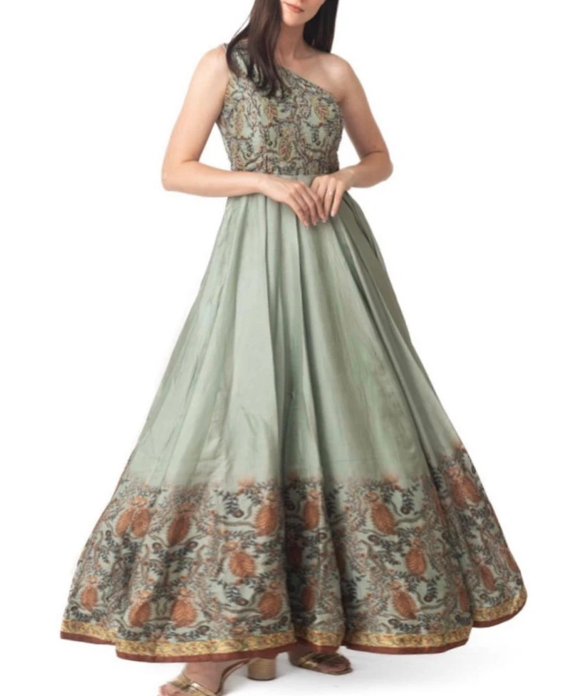 Raas Women's Fit and Flare Dress with Multi-Color Belt Rhinestone Mirrorwork