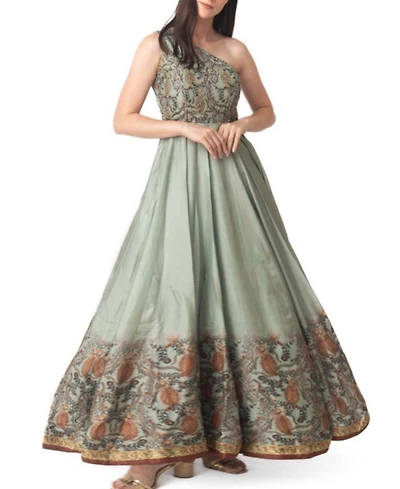 Raas Women's Fit and Flare Dress with Multi-Color Belt Rhinestone Mirrorwork